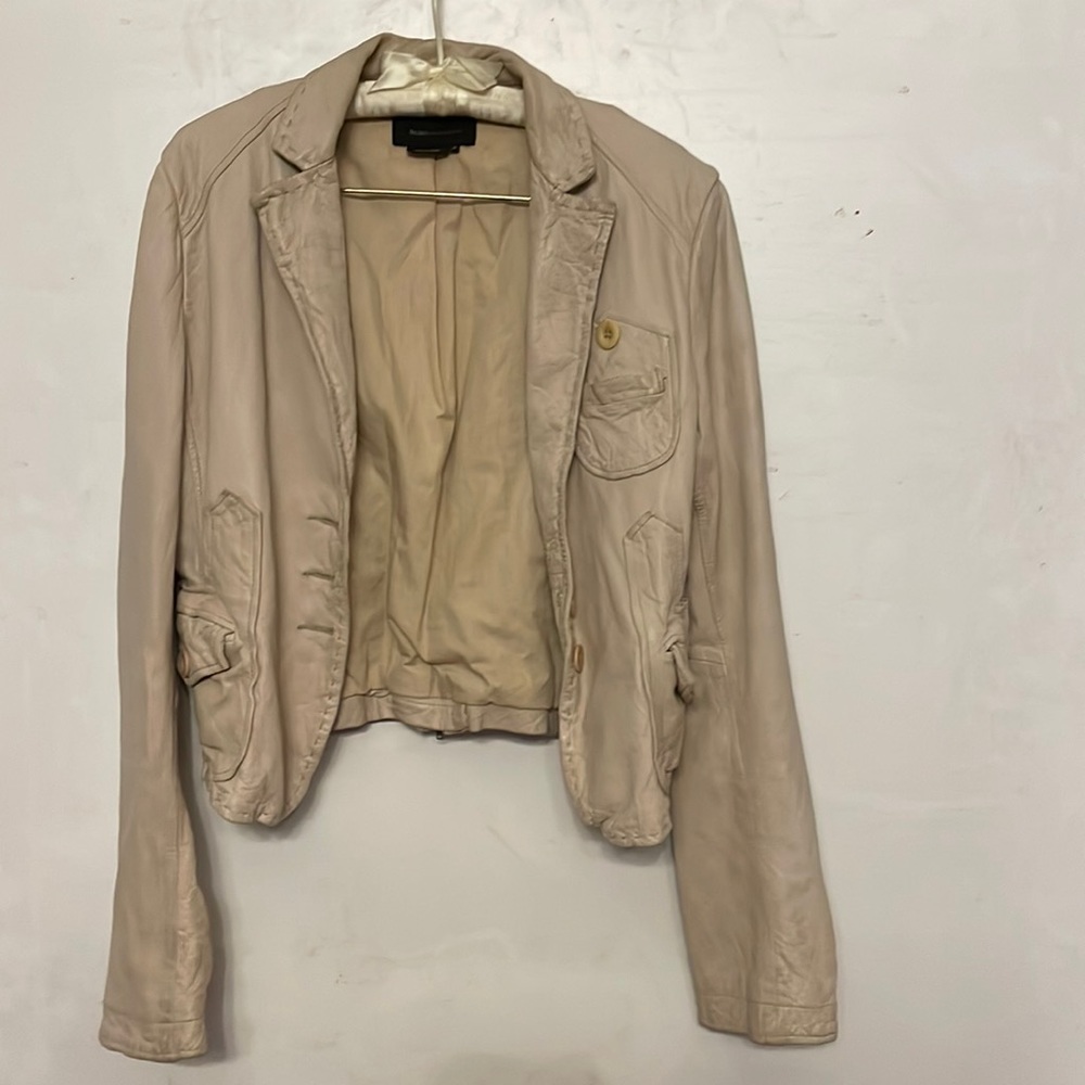 BCBG Max Azria vintage cream leather shrunken bomber